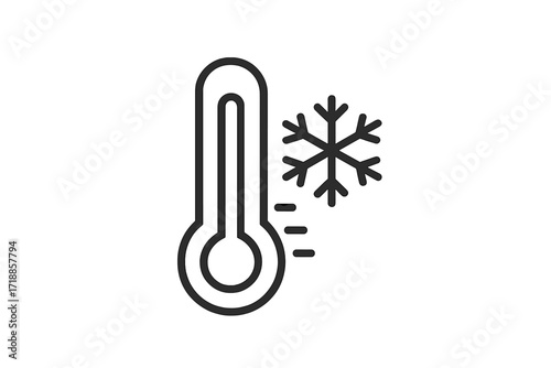 Minimalist Cold Temperature Thermometer Icon with Snowflake. Thin Line Vector Illustration. Winter Weather, Low Temperature, Frost Symbol for Web, Mobile Apps, Graphic Design, Banners, Social Media.