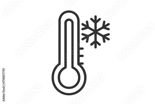 Cold temperature icon, thermometer with snowflake, freezing point symbol, winter weather indicator, climate control, air conditioning, refrigeration, frost warning, isolated vector illustration