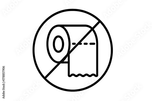 No Toilet Paper Allowed Sign Modern Outline Icon, Toilet Roll Prohibited Symbol, Restroom Restrictions, Vector Illustration for Clean Design, Apps, Cards, Social Media Graphics