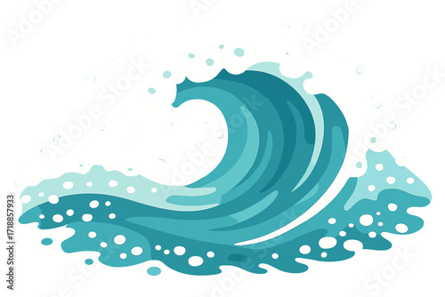 Ocean wave vector illustration. Sea water splash with foam and bubbles. Cartoon flat design for surfing and nature theme. Big powerful tsunami storm tide in a simple graphic style.