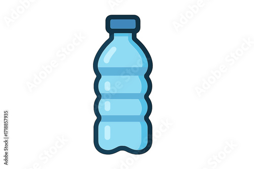 Water bottle vector icon. Flat cartoon illustration of a plastic beverage container. Symbol of hydration, thirst, healthy lifestyle, pure mineral water, refreshment, and recycling.