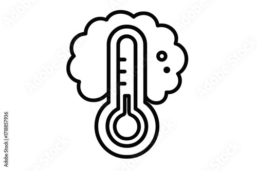 Thermometer with Snow Outline Icon. Weather Temperature Symbol. Cold Climate Thermometer Graphic. Winter Chill Indicator. Minimal Line Style Vector. Snowflake Temperature Concept for Web and Apps.