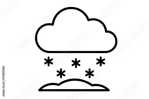 Minimalist Snow Cloud Outline Icon. Simple Winter Weather Symbol. Snowfall Forecast Vector Illustration. Isolated Black Line Art for Web, Apps, Advertisements, Greeting Cards, Seasonal Graphics