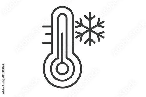 Cold temperature thermometer icon with snowflake, winter freeze warning symbol, line art vector, low temperature alert, weather app, climate, refrigeration, cold storage, frosty forecast