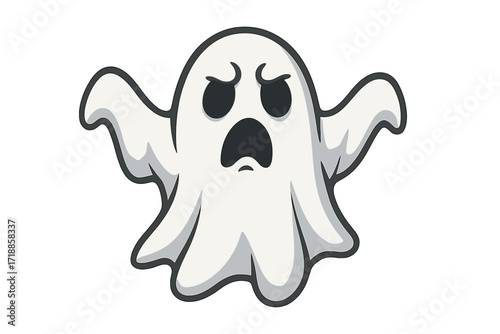 Ghost icon vector. Flying phantom cartoon character with shocked expression. Spooky Halloween monster illustration. Funny paranormal creature design element. Cute soul symbol.