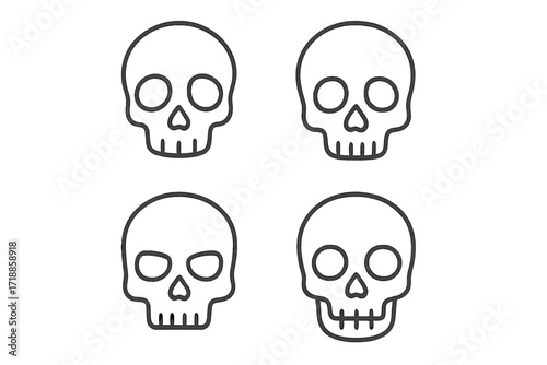 Skull thin line icon set. Editable stroke vector illustration collection. Simple linear pictogram pack for web, apps. Symbol of death, danger, Halloween, anatomy, skeleton.