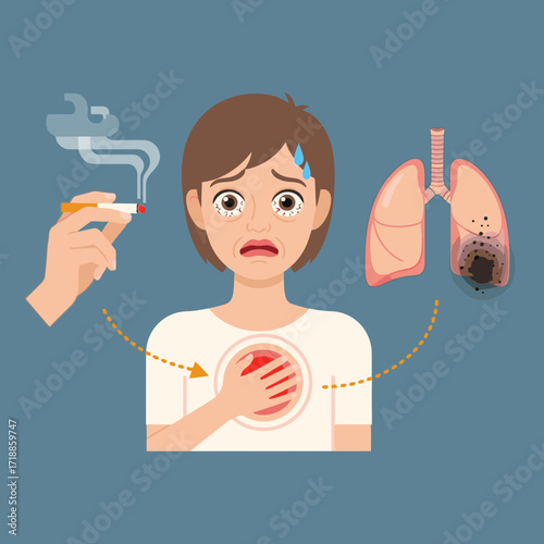 Stop smoking now for a healthier life showing lung damage and heart problems, a powerful visual to quit smoking and breathe easier for improved health