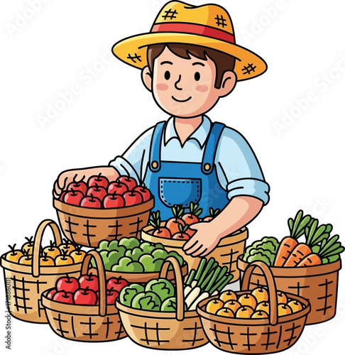 young farmers bountiful harvest a day at the farmers market, isolated on transparent background