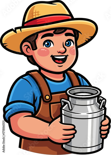 young farmers fresh milk delivery a delightful cartoon illustration, isolated on transparent background