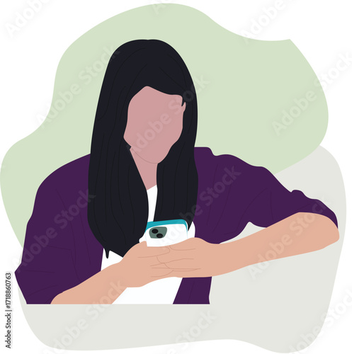 woman playing with cellphone. Beautiful wave hairstyle woman holding mobile phone in hand 