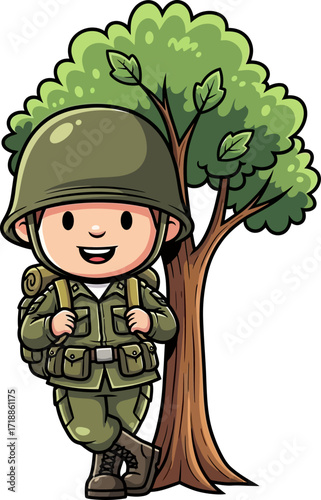 young soldiers peaceful respite a cartoon illustration, isolated on transparent background