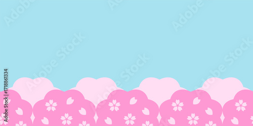 桜並木が続く春のシームレス背景パターン