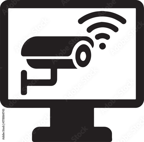Silhouette network surveillance monitor icon. Vector EPS for security, monitoring, and control.