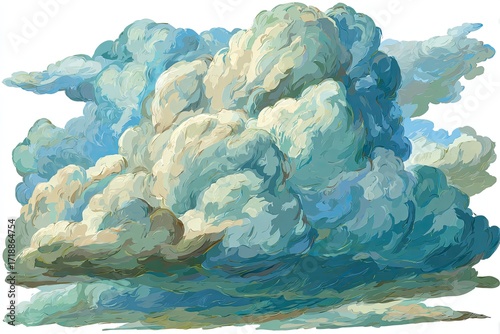 A detailed, painterly depiction of a cumulus cloud