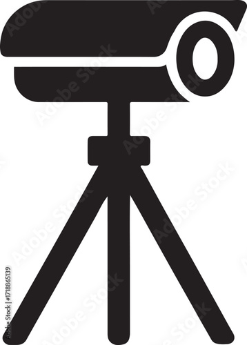 Silhouette security camera on tripod icon. Vector EPS for surveillance, safety, and monitoring.
