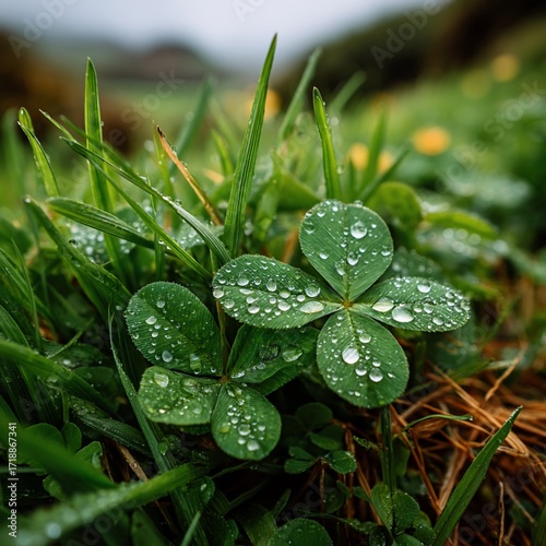 Dew-Kissed Clover - A Symbol of Luck and Freshness.