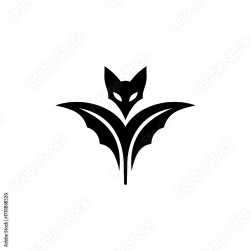 Vector illustration of a mysterious bat-like creature with sharp wings and pointed ears, flying fox silhouette