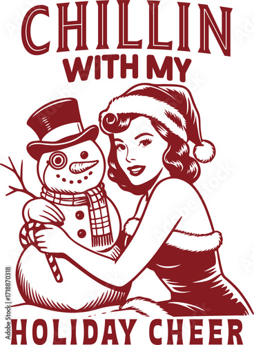 chillin with my holiday cheer - christian christmas holliday t-shirt, funny retro santa typography, christian festival animals quote tshirt
