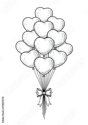 Vector illustration of illustration of handdrawn sketch of heartshaped balloons with a bow