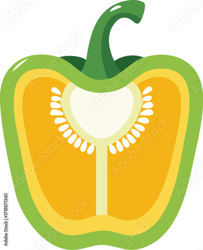 Cross-section illustration of a green bell pepper showing seeds and internal structure.