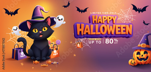 Halloween 0018Halloween sale banner template, Perfect for promoting a sale. Ideal for Halloween promotions, online stores, or social media marketing during the Halloween season.