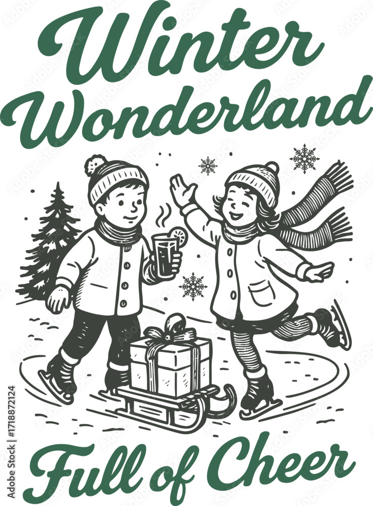 Obraz premium winter wonderland full of cheer - christmas Holiday Humor Quote clipart, festival xmas animals typography tshirt, Funny winter season graphics illustration