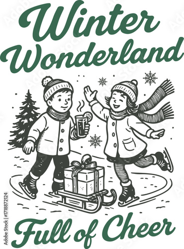 winter wonderland full of cheer - christmas Holiday Humor Quote clipart, festival xmas animals typography tshirt, Funny winter season graphics illustration
