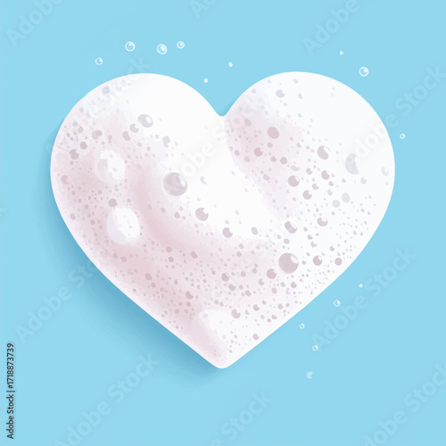 Gentle cleansing soap foam in the shape of a heart, illustrating loving skin care, body wash, and personal hygiene against germs