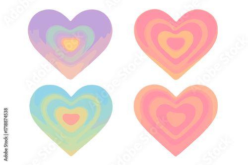 Trendy Y2K blurred gradient hearts. Retro groovy aesthetic with a soft pastel aura texture. Abstract love symbol for Valentines Day, posters, social media. Hippie vibe.