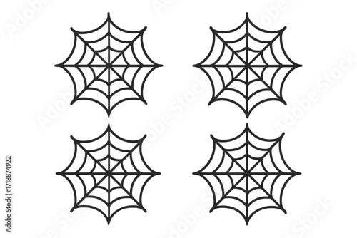 Spiderweb icon set, cobweb symbol vector collection, black Halloween spider web design, simple cartoon illustration with transparent background, ordered spider web graphics