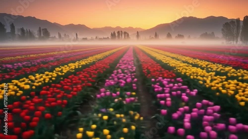 Wallpaper Mural Vibrant Tulip Field at Sunrise - A Colorful Landscape. Torontodigital.ca