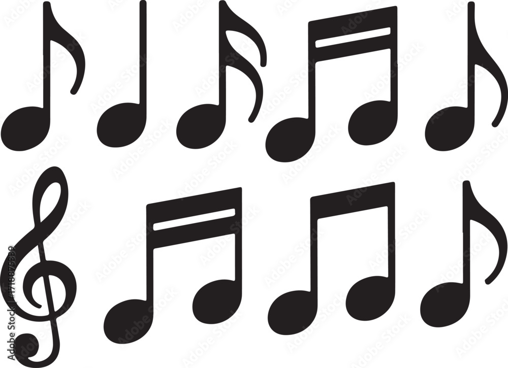 Naklejka premium Musical Notes Symbols Collection Melody Harmony Sound Notation Vector Illustration Set