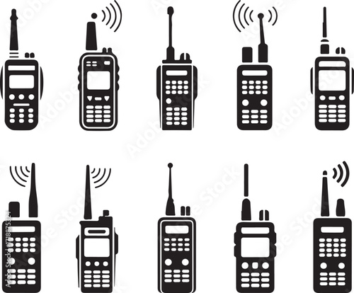 Walkie Talkie Radio Communication Device Icons Set Portable Transceiver Vector Illustration