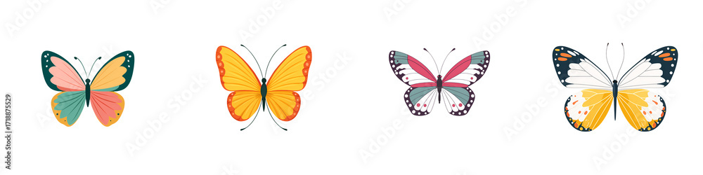 Fototapeta premium Collection of Colorful Butterflies Isolated on White Background