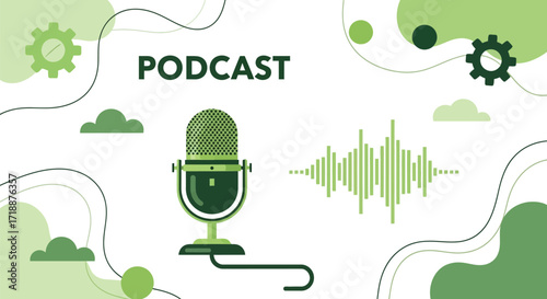 Podcast microphone audio sound wave green abstract vector editable vector