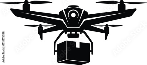 Drone delivering package icon depicting automated parcel transportation for modern logistics and efficient shipping services
