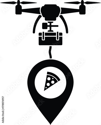 Drone delivering pizza with a location marker conceptual illustration of fast food delivery