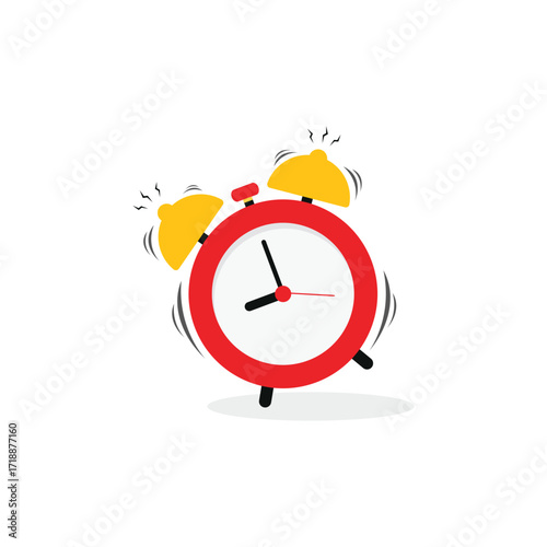 Ringing alarm clock. Wake up timer clock. Morning timer clock cartoon design. Ringing watch. Reminder clock isolated on white background.