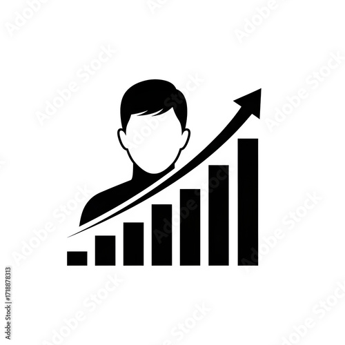 White Outline of a Person with an Upward Trending Bar Graph and Arrow business growth career advancement, Transparent background