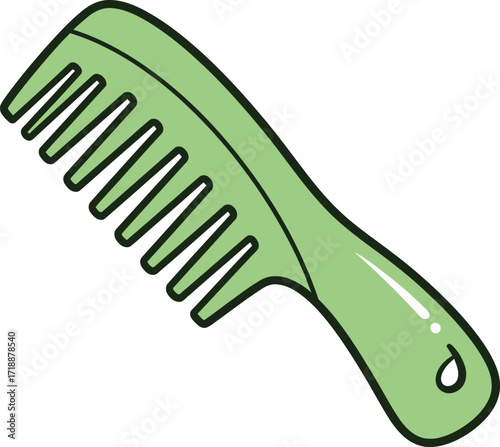 Isolated green hair comb illustration for hair styling aid editable vector