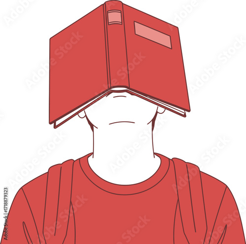 Red book over face illustration study reading education editable vector
