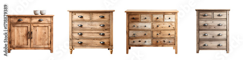 Rustic Wooden Dresser Collection - Vintage Furniture Isolated