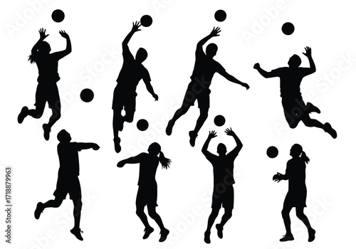 Vector illustration of illustration of silhouette of volleyball players in action