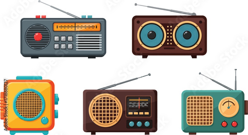 Vintage radio collection vector illustration set design editable vector