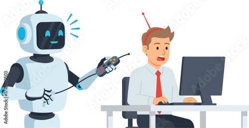 Automation anxiety robot takeover ai future technology office editable vector
