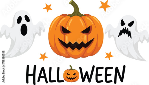 Halloween ghosts and pumpkins spooky holiday vector image editable vector