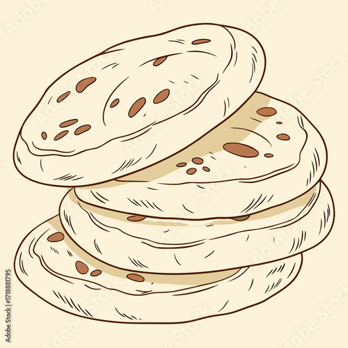Delicious flatbread stack image for indian cuisine lovers and food blog featuring homemade roti or naan bread