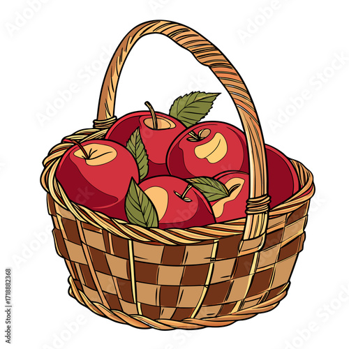 Freshly Picked Apples Delightfully Arranged in Woven Basket Ready for Autumn Harvest, Celebrating Simple Joys and Abundance of Nature's Bounty