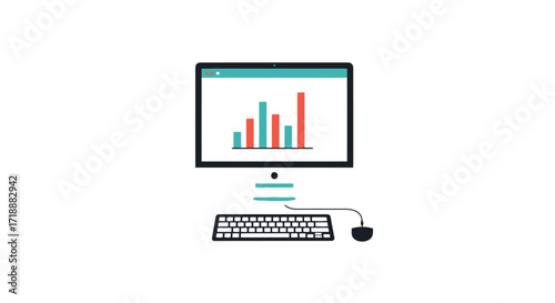 Minimalist Computer Setup Displaying Financial Data Visualization for Business Analytics and Investment Strategy Presentations and Reports