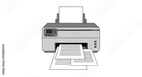 Vector Illustration of a Modern Inkjet Printer in Operation, Ideal for Office Equipment Guides, Tutorials, and Business Efficiency Visuals